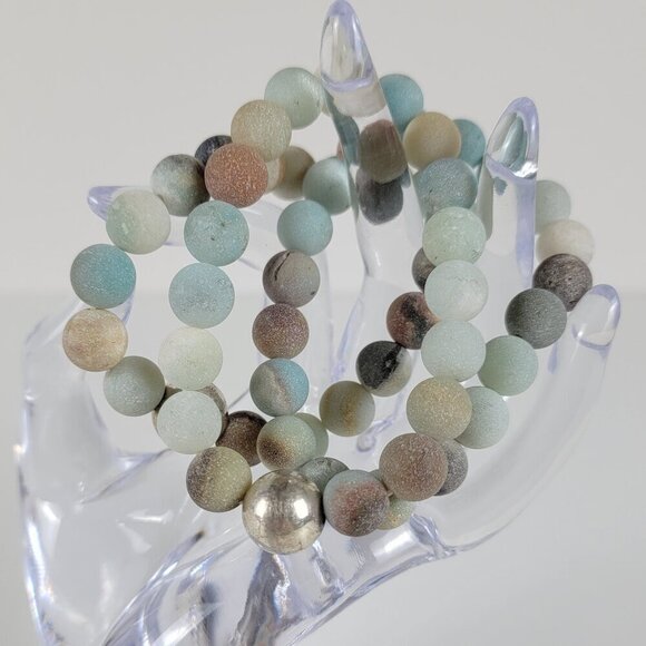 Natural Amazonite Gemstone Bracelet 6.75"  Stretch Multicolor Pastel Lot Of 3 - Picture 1 of 3